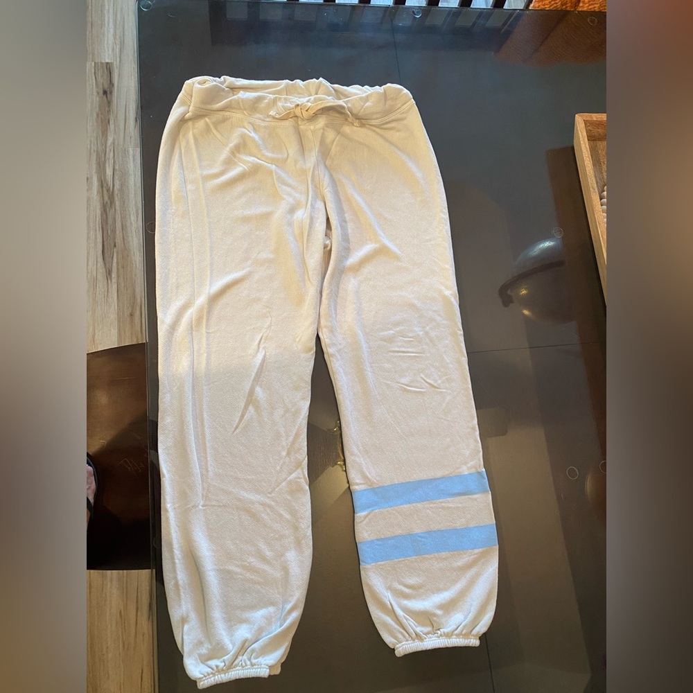 SUNDRY Womens Cream Joggers with Blue Stripes Sz 2 Anthropologie